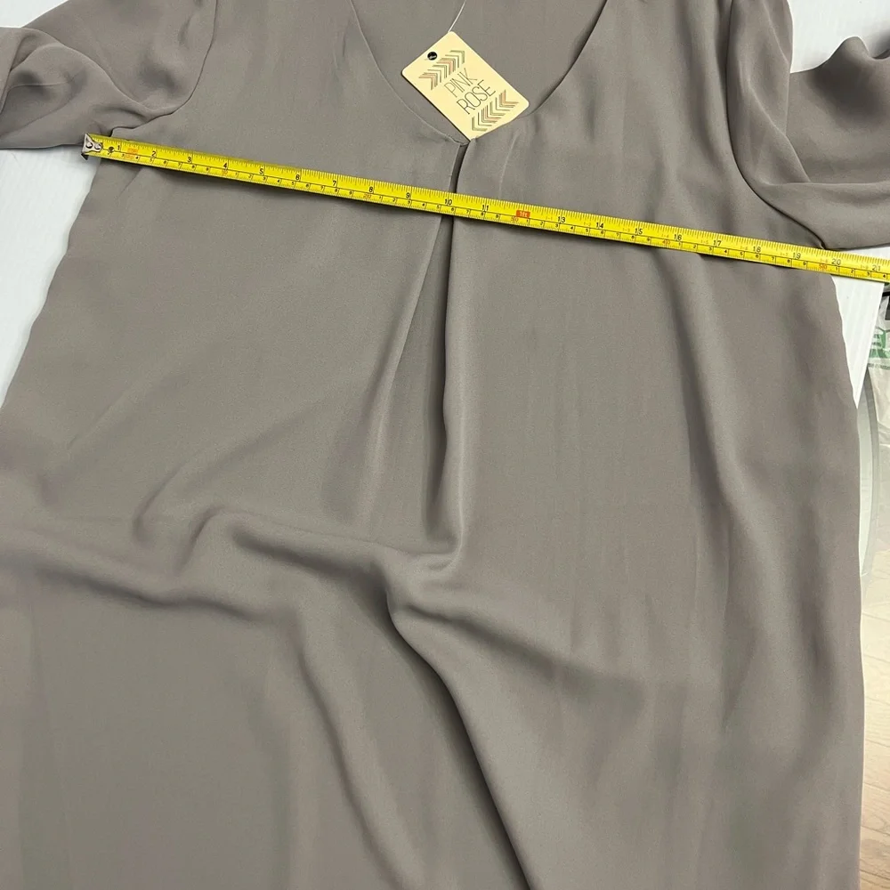 Pink Rose midi dress turned-up button tab quarter sleeves gray size L